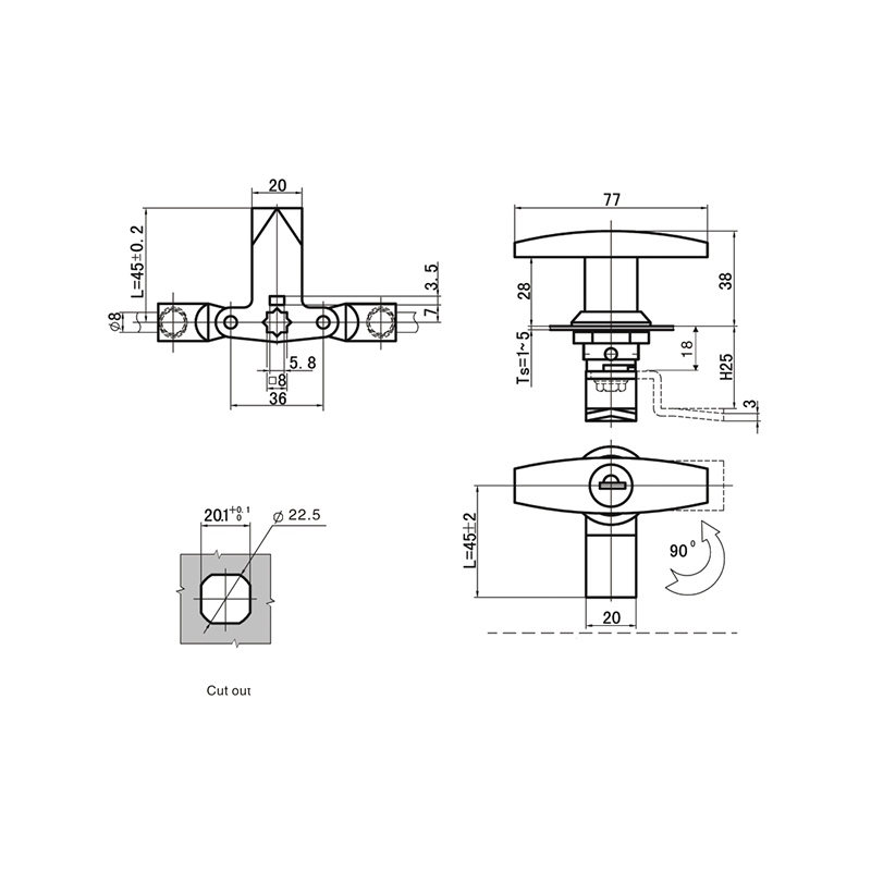 MS305-1H Lock Core ipari fogantyú Zárok cinkötvözet fogantyúval MS305-1H Lock Core ipari fogantyú Zárok cinkötvözet fogantyúval